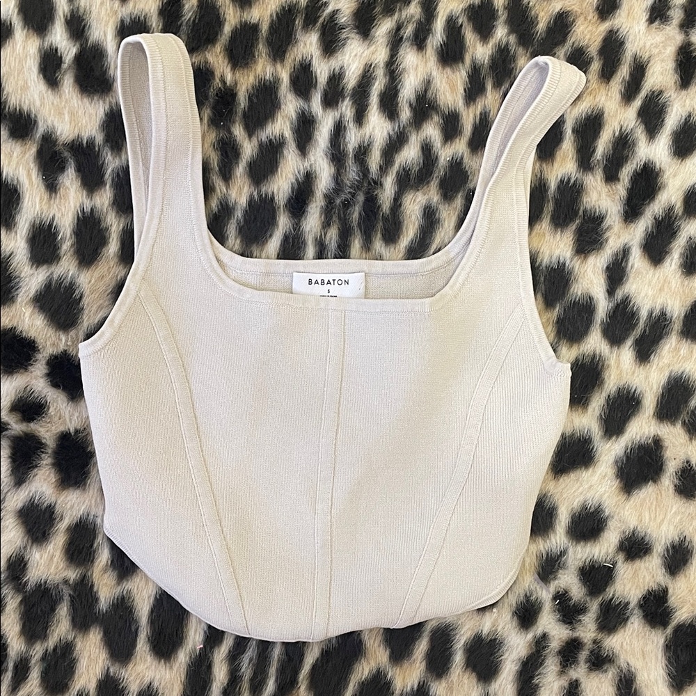 Aritzia Babaton Cream Square Neck Crop Tank